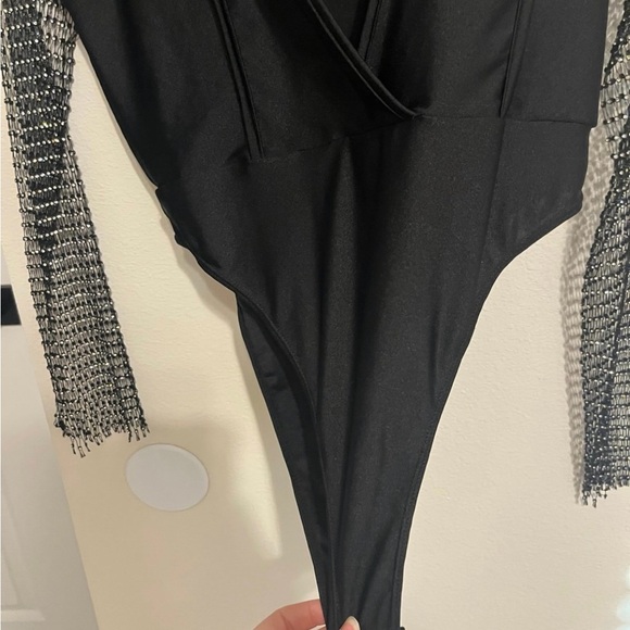 NWOT Black Mesh With Jewel Sleeve Bodysuit - Picture 2 of 4